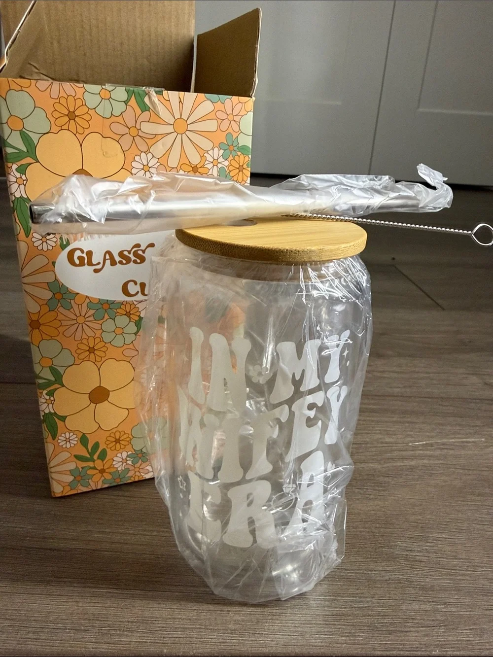 “In My Wifey Era” Glass Canister with Wood Lid - Clear with White Lettering